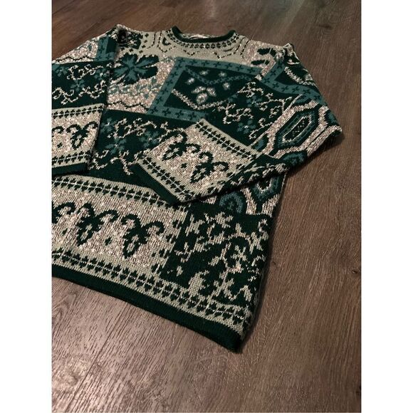 Vintage Carriage Court Womens Green Clover Abstract Knit Sweater Size L - Picture 2 of 9